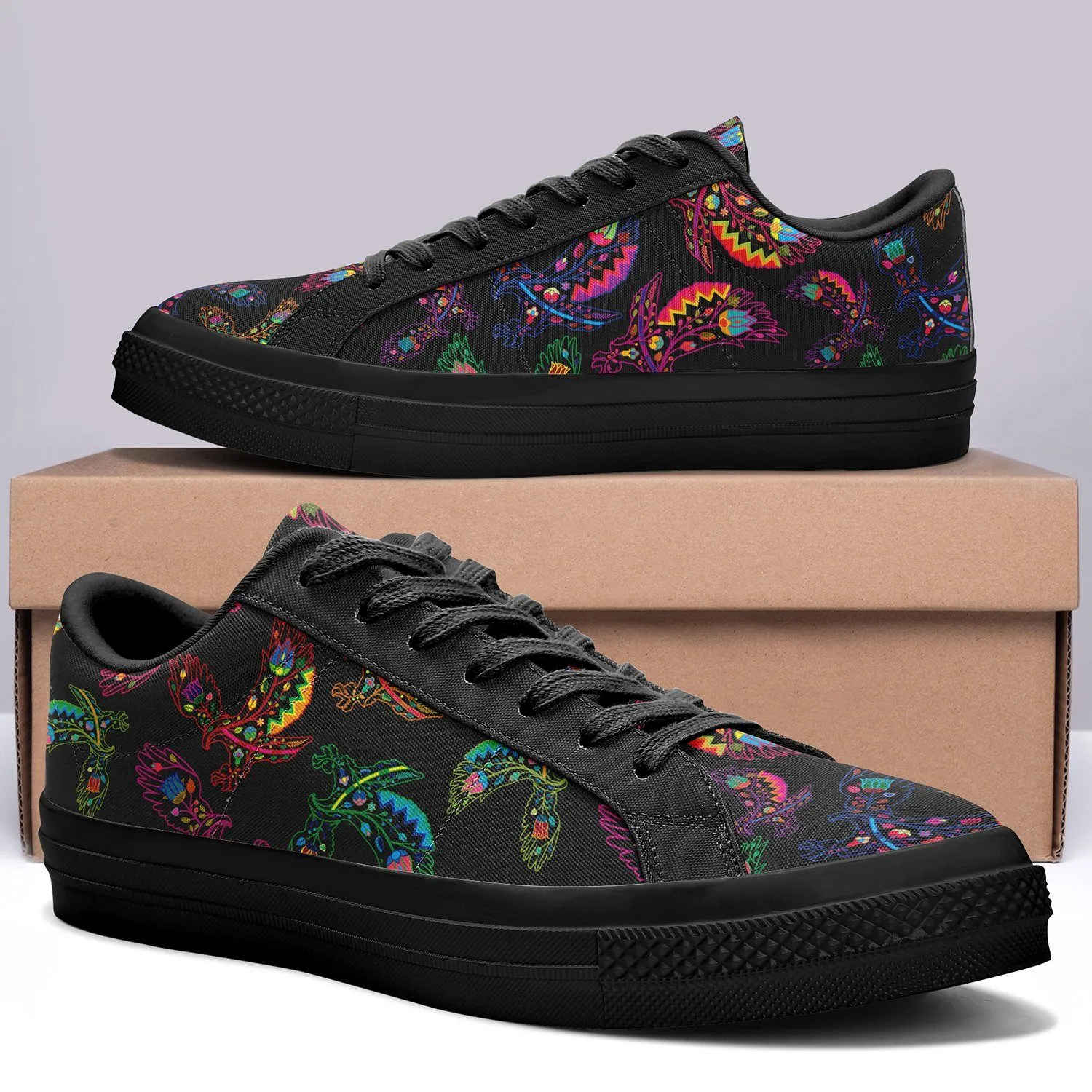 Neon Floral Elks Aapisi Low Top Canvas Shoes Black Sole