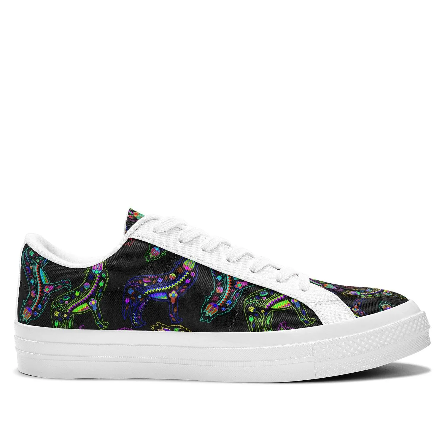 Neon Floral Wolves Aapisi Low Top Canvas Shoes White Sole