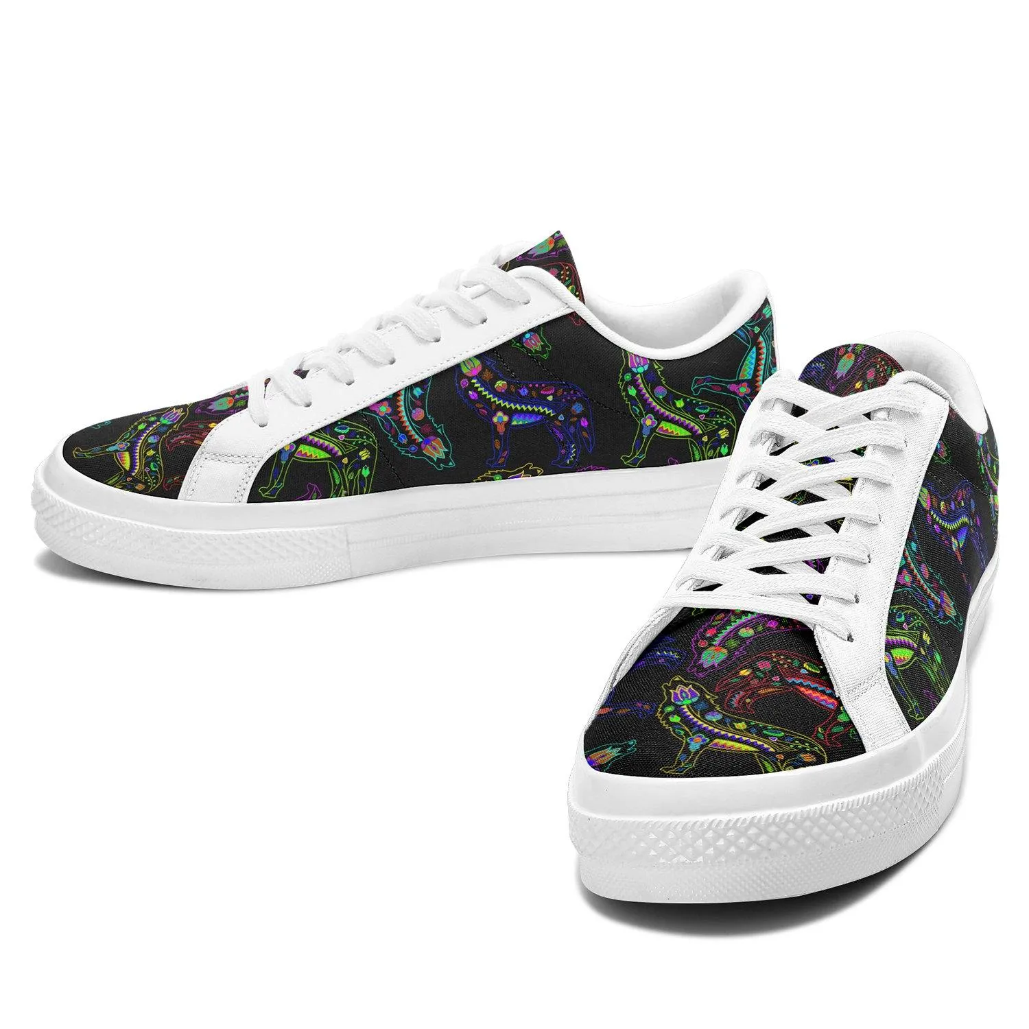 Neon Floral Wolves Aapisi Low Top Canvas Shoes White Sole