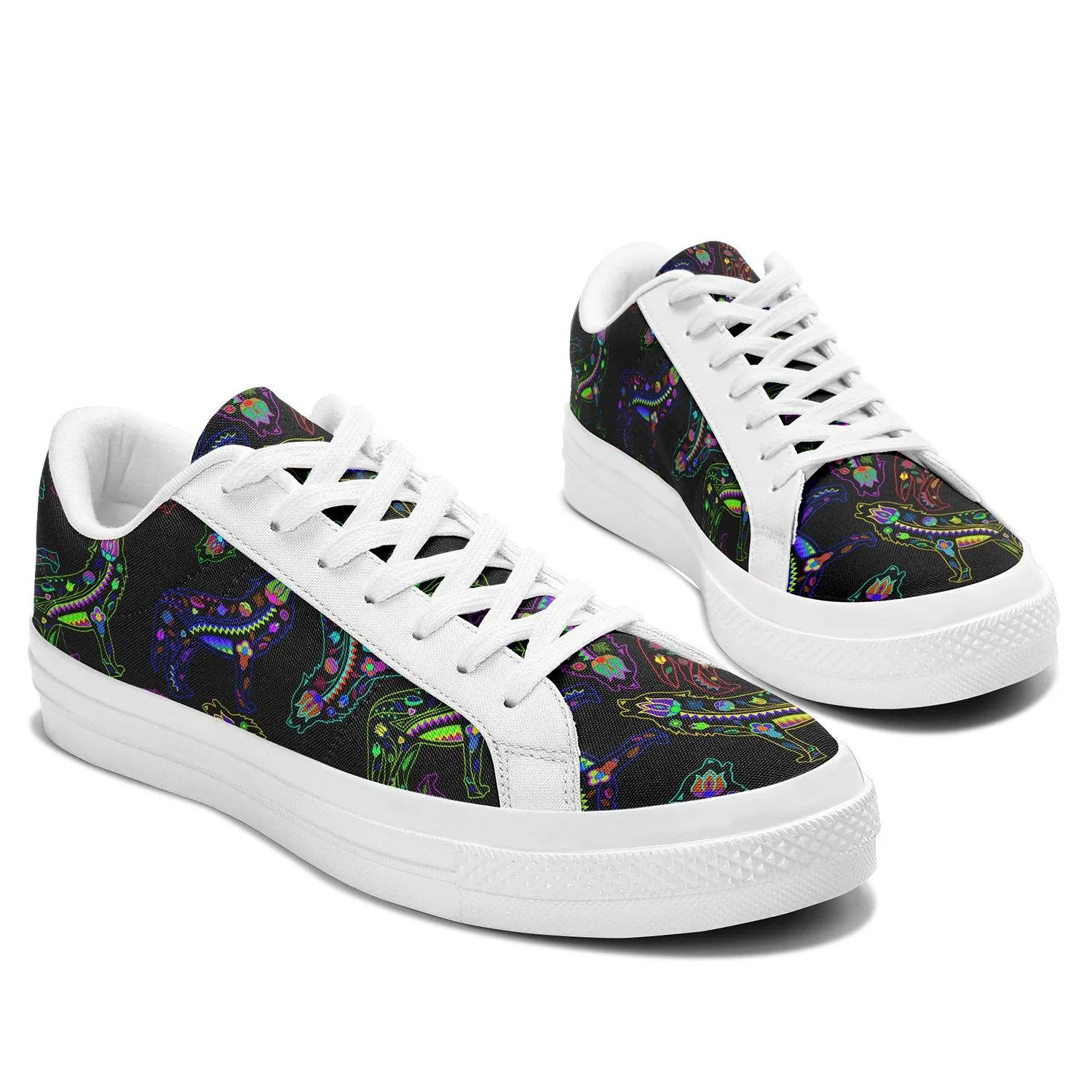 Neon Floral Wolves Aapisi Low Top Canvas Shoes White Sole