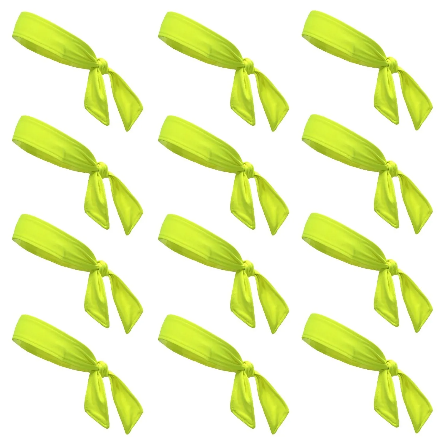 Neon Yellow Tie Headbands - 12 Pack