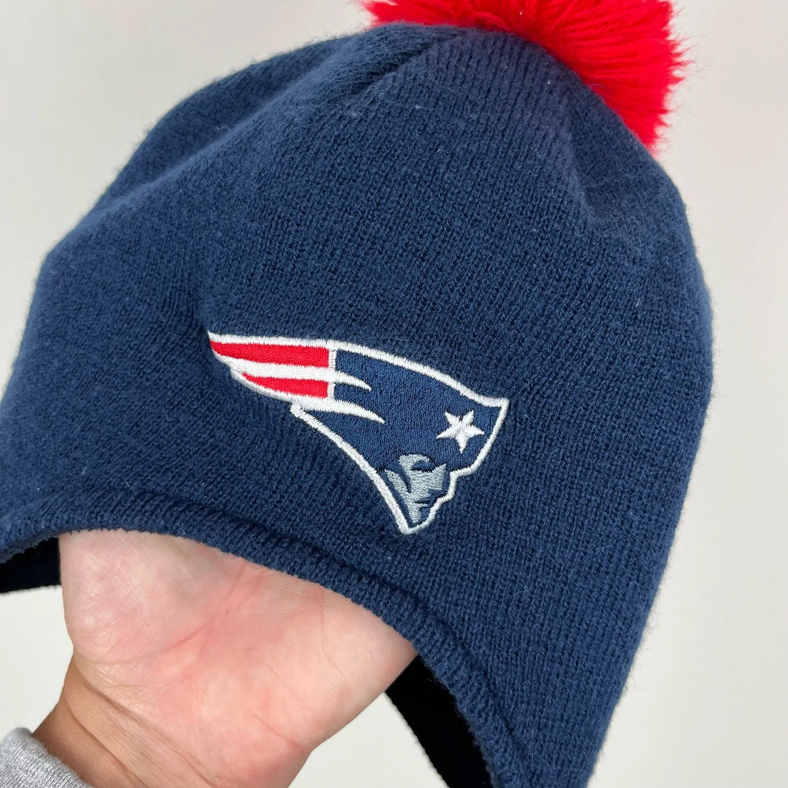 New England Patriots Football Navy Blue Pom Hat Toddler