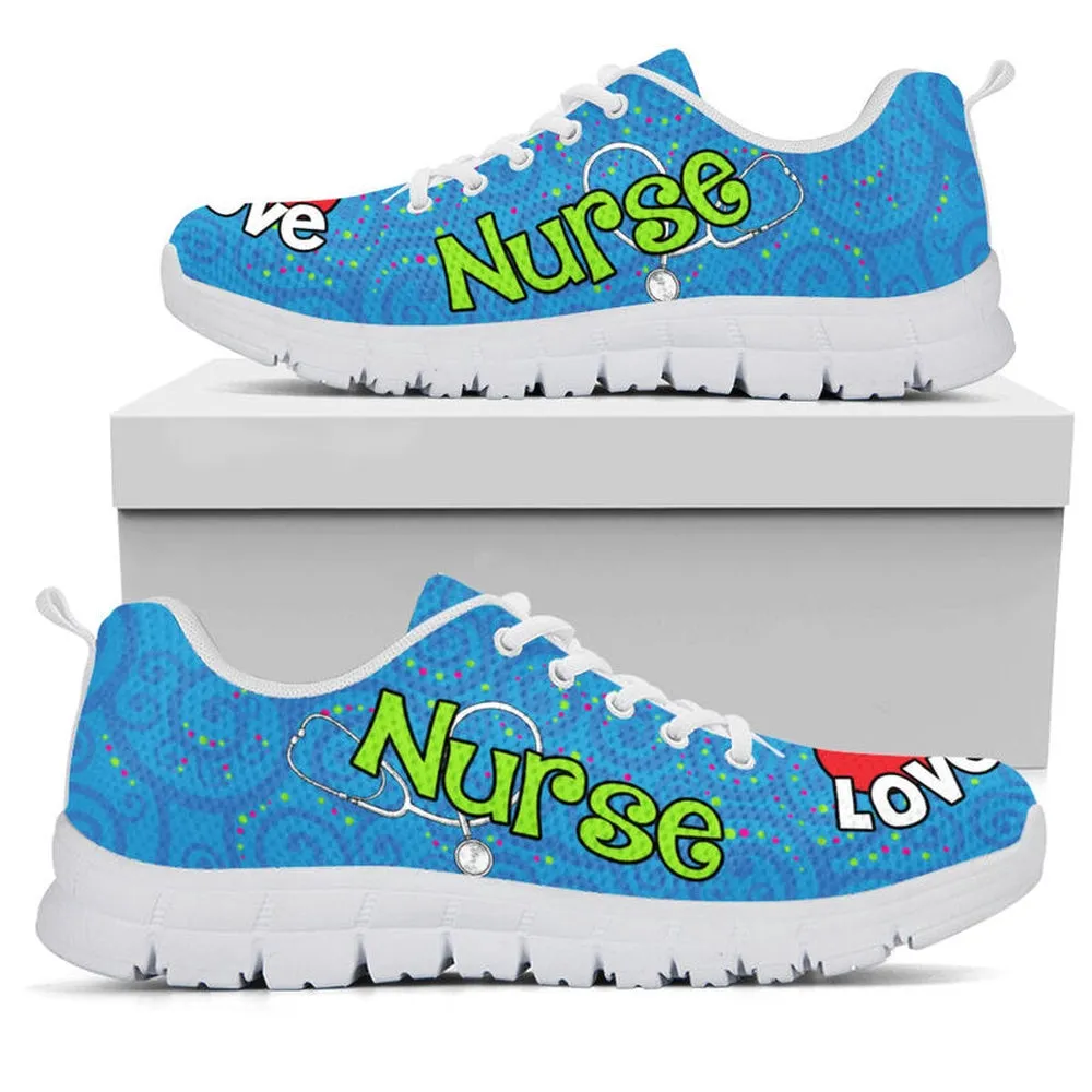 Nurse Sneaker, Nurse Love Inspire Blue Sneakers Shoes, Best Shoes For Nurses