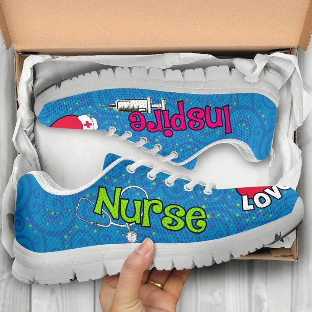 Nurse Sneaker, Nurse Love Inspire Blue Sneakers Shoes, Best Shoes For Nurses