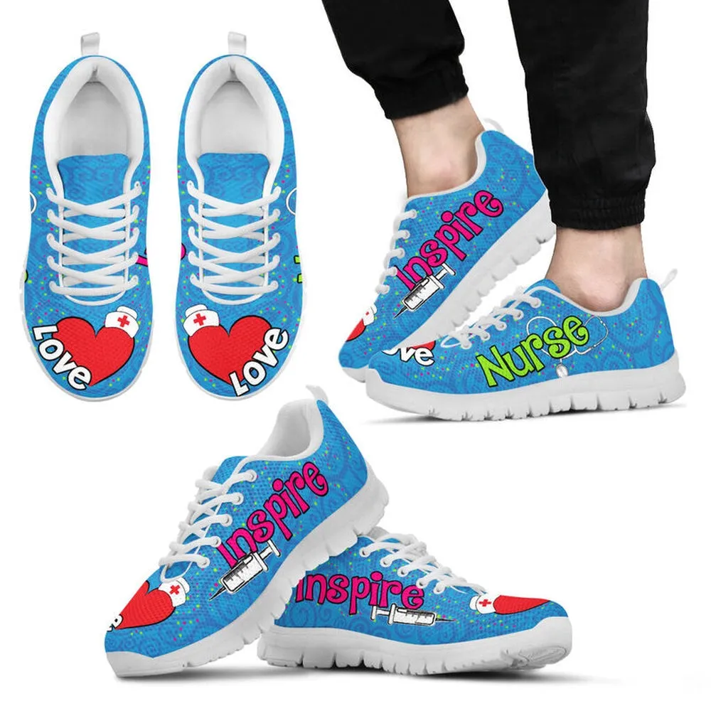 Nurse Sneaker, Nurse Love Inspire Blue Sneakers Shoes, Best Shoes For Nurses