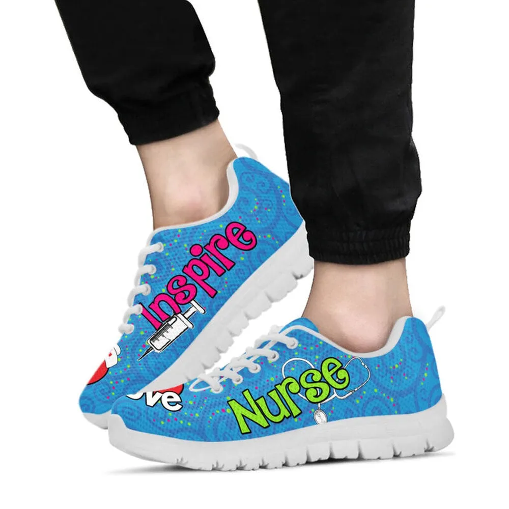 Nurse Sneaker, Nurse Love Inspire Blue Sneakers Shoes, Best Shoes For Nurses