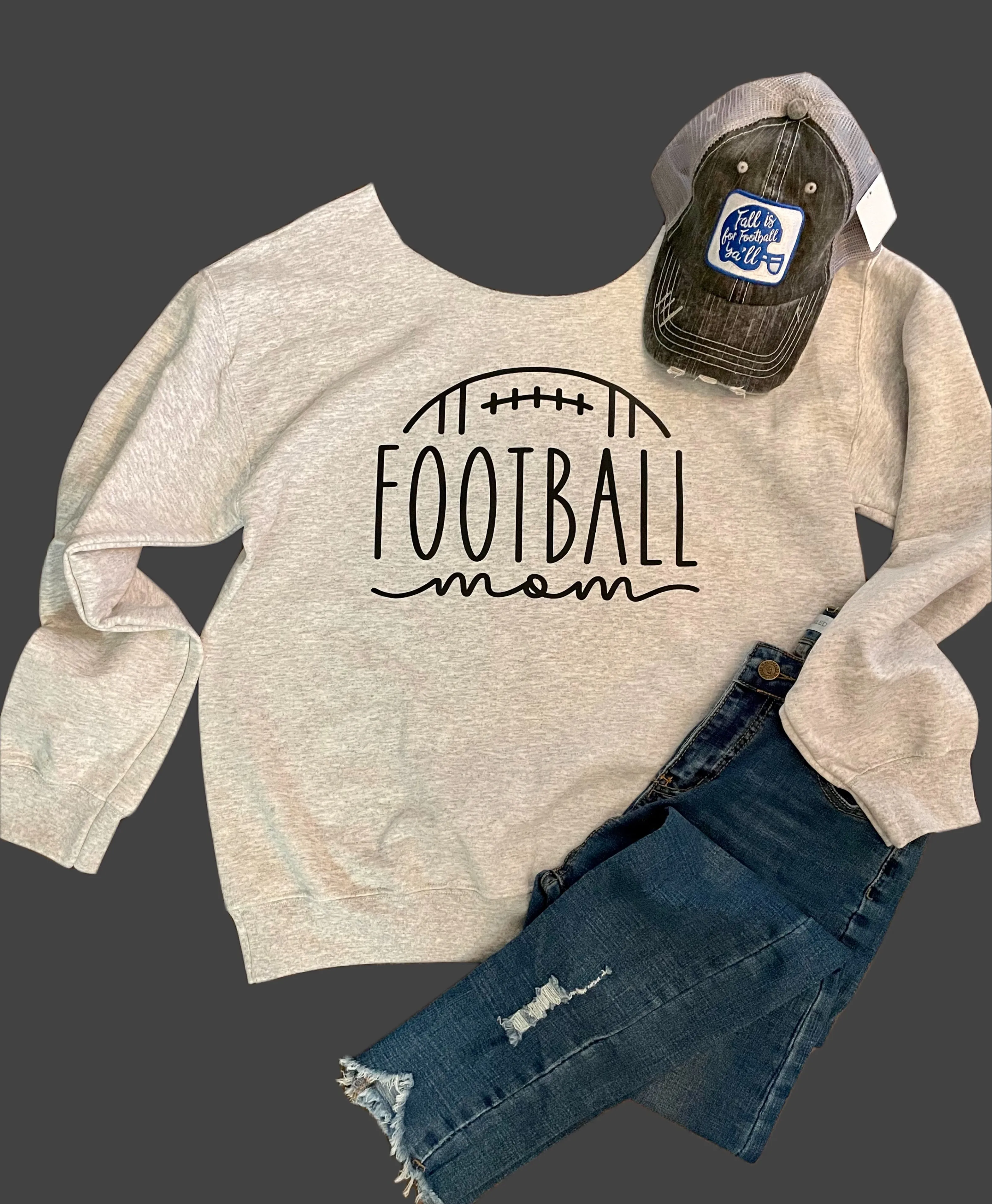 Off-The-Shoulder Football Mom Sweatshirt