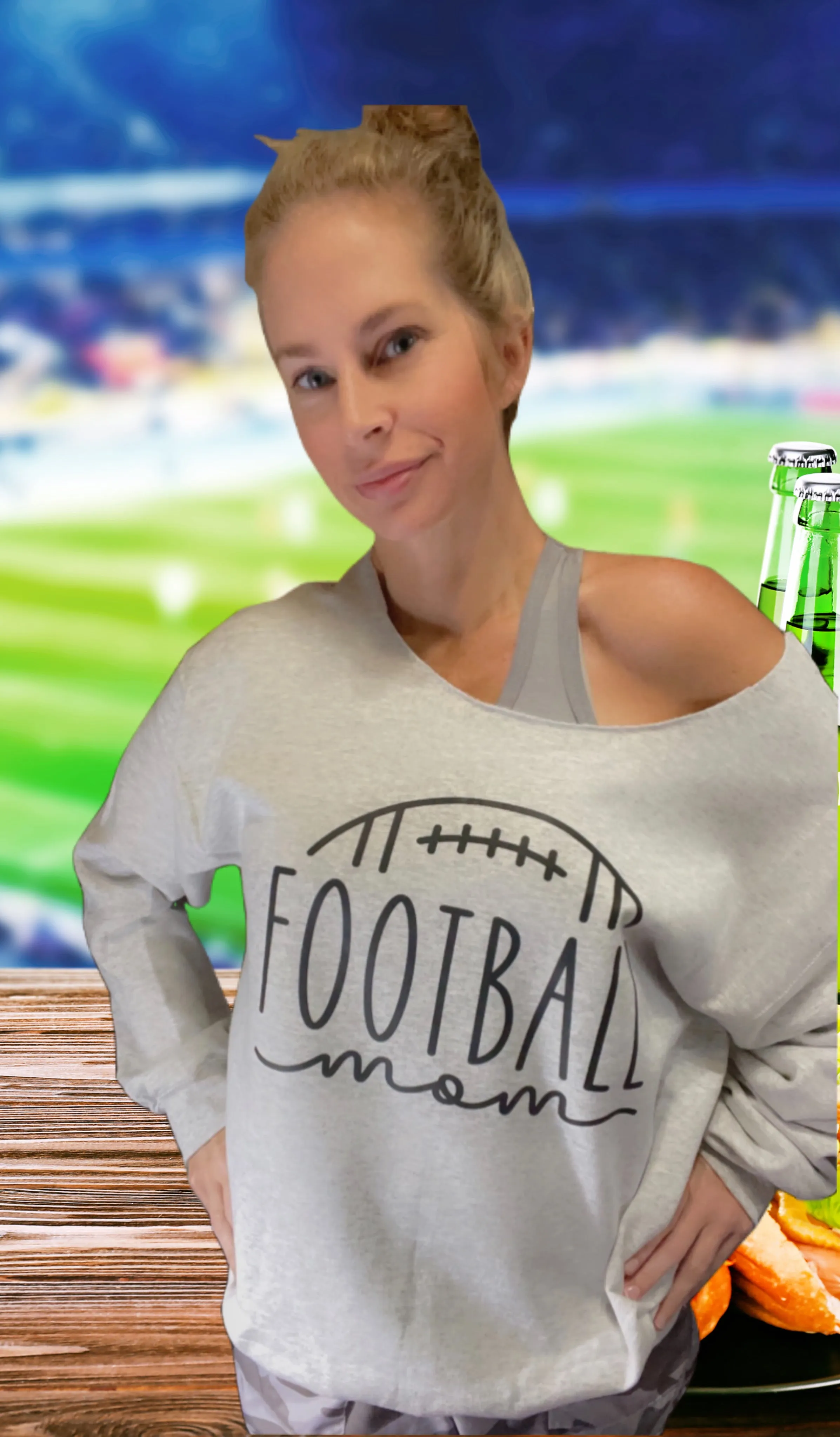 Off-The-Shoulder Football Mom Sweatshirt