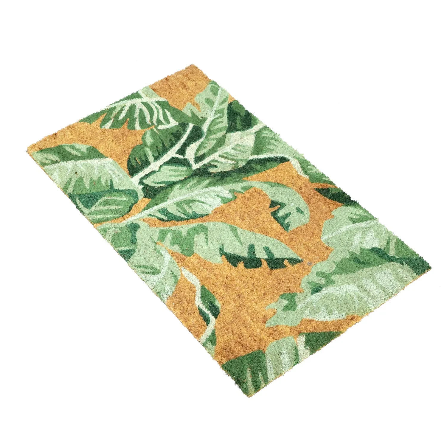 OnlyMat Green colour Banana Leaves Design Printed Natural Coir doormat