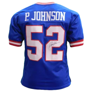 Pepper Johnson Autographed Pro Style Blue Football Jersey (JSA)