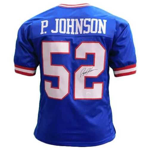 Pepper Johnson Autographed Pro Style Blue Football Jersey (JSA)