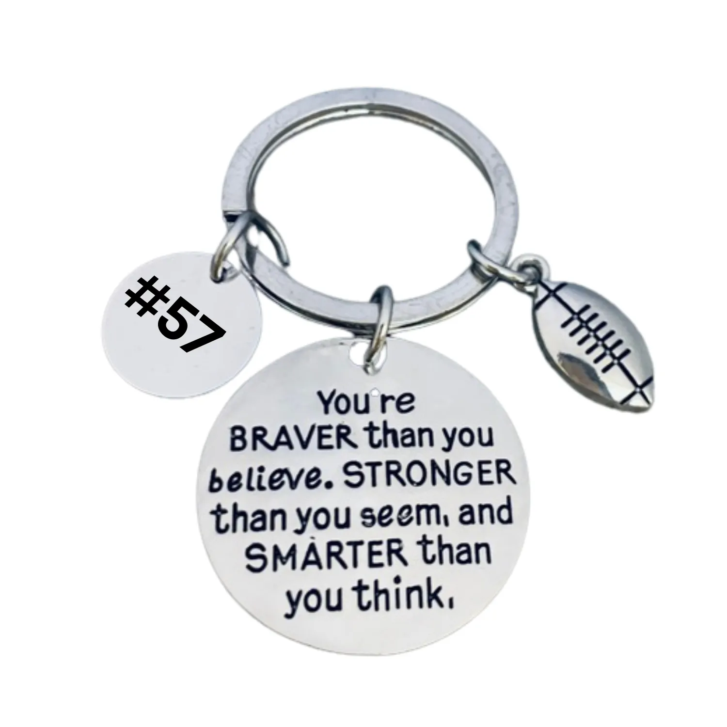 Personalized Inspirational Football Round Keychain with Number Engraved Charm