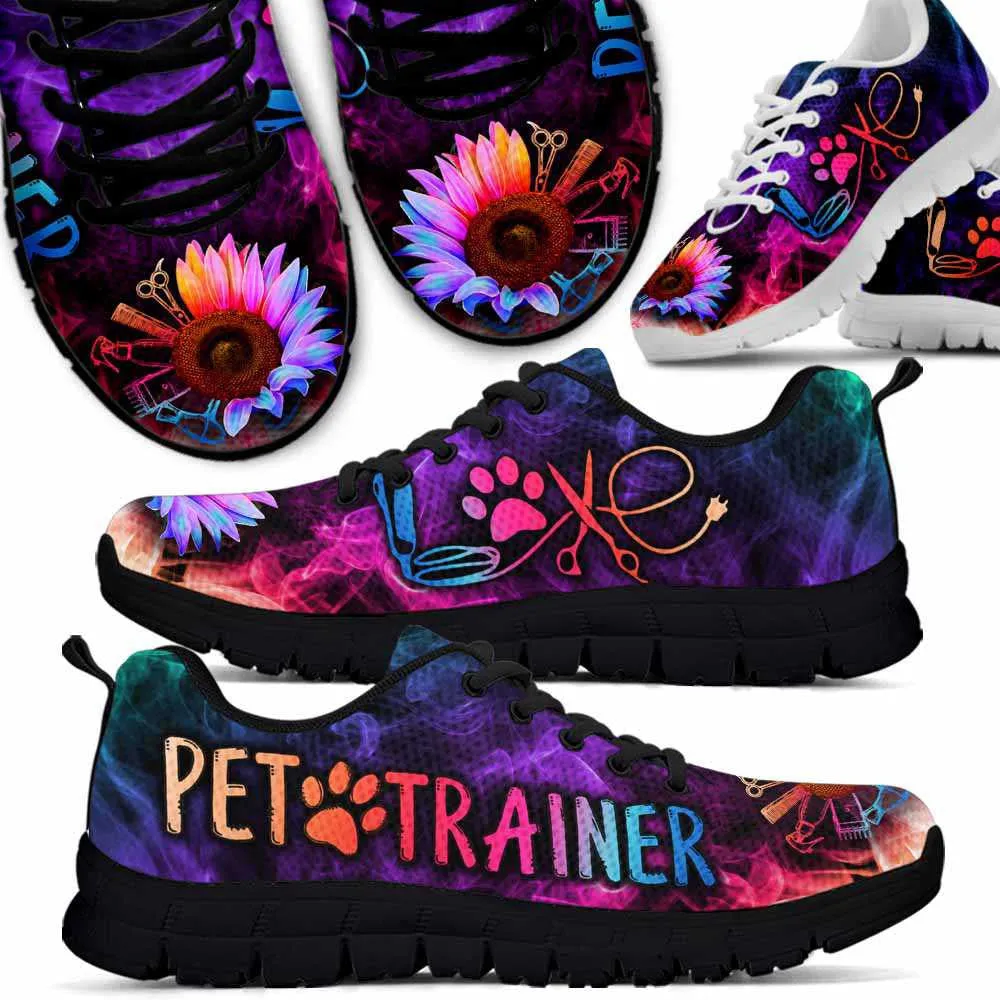 Pet Trainer Rainbow Sunflower Smoke Sneakers Shoes, Dog Print Shoes, Best Running Shoes, Unique Gifts For Dog Lovers