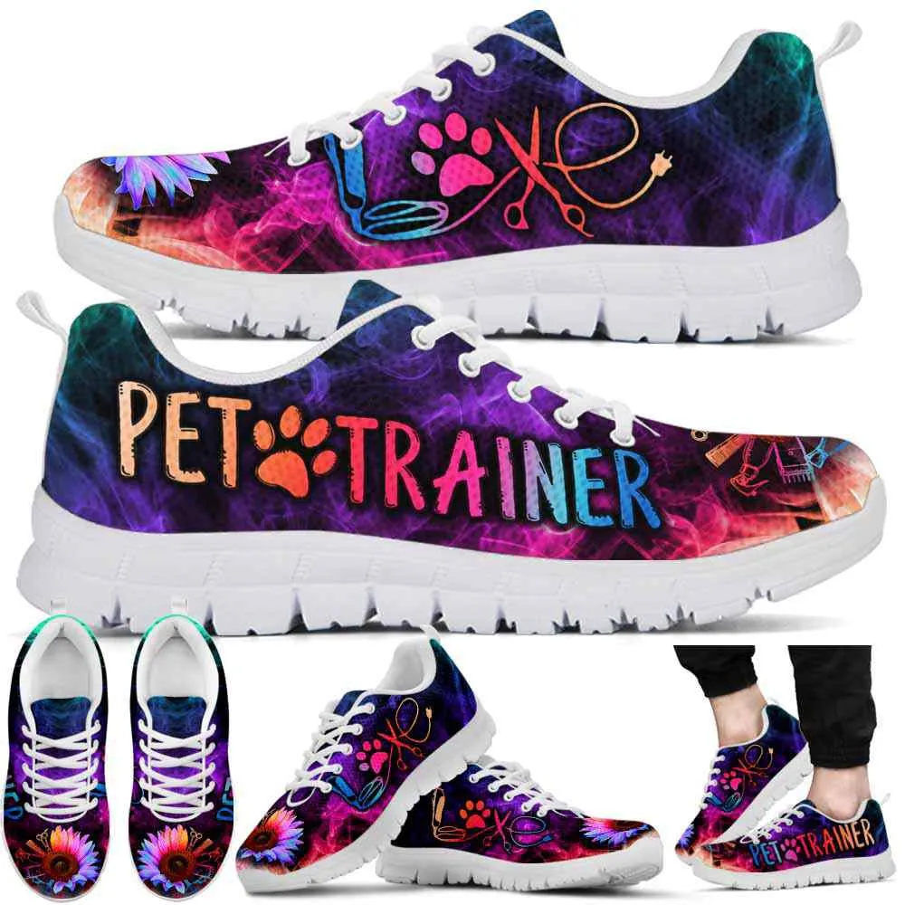 Pet Trainer Rainbow Sunflower Smoke Sneakers Shoes, Dog Print Shoes, Best Running Shoes, Unique Gifts For Dog Lovers