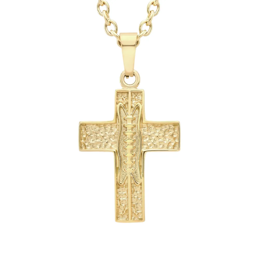 Pigskin Football Cross Necklace | Gold Stainless Steel