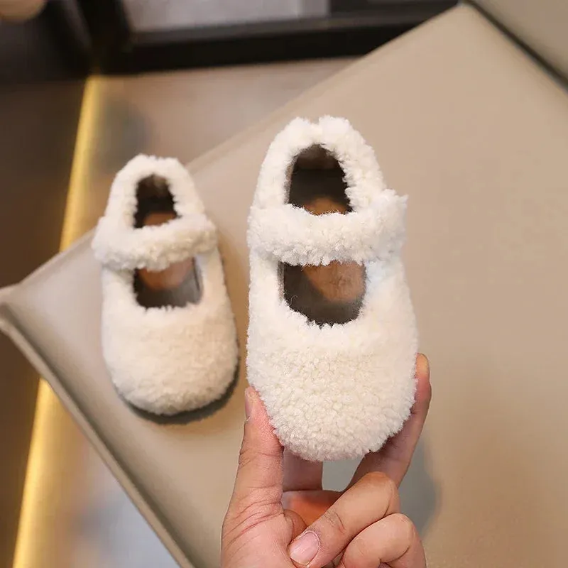 Plush Sherpa Mary Jane Shoes with Velcro Strap