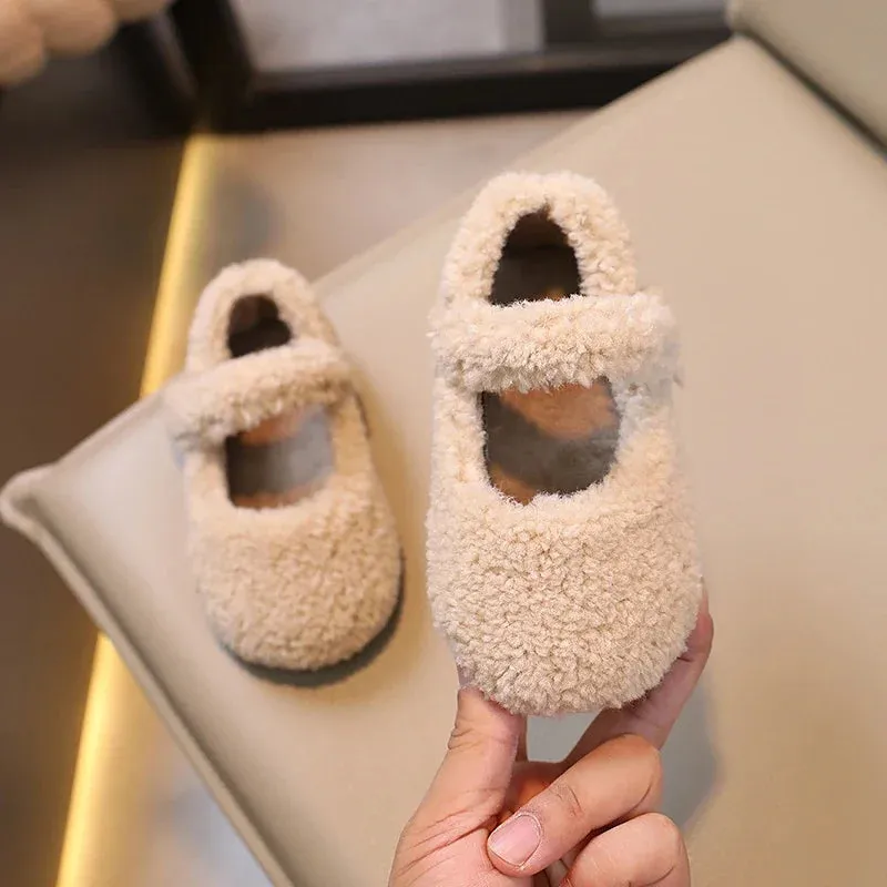 Plush Sherpa Mary Jane Shoes with Velcro Strap