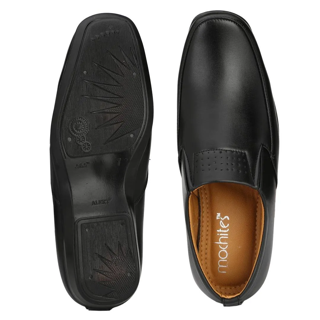 Premium Leather Black Slip On Square Tip Formal Shoes for Men