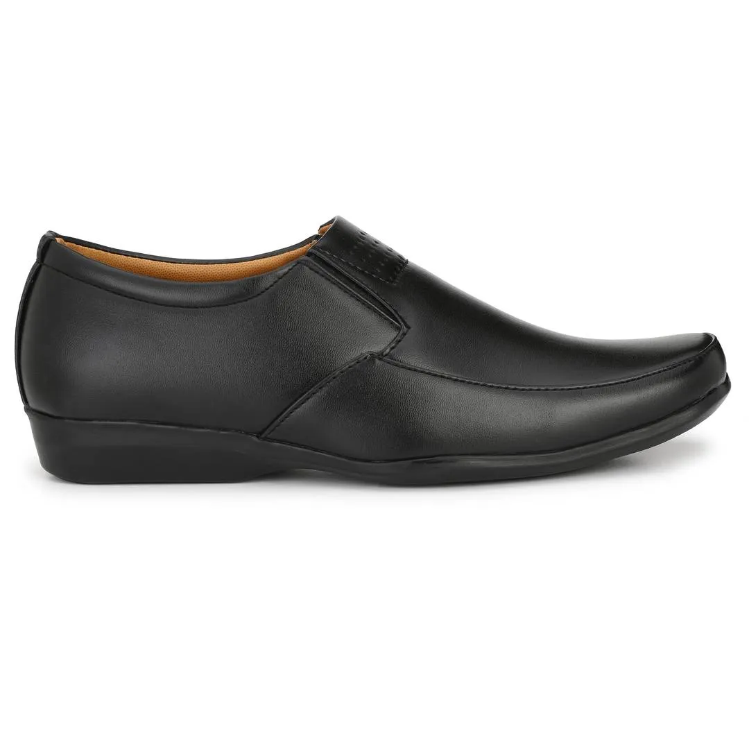 Premium Leather Black Slip On Square Tip Formal Shoes for Men