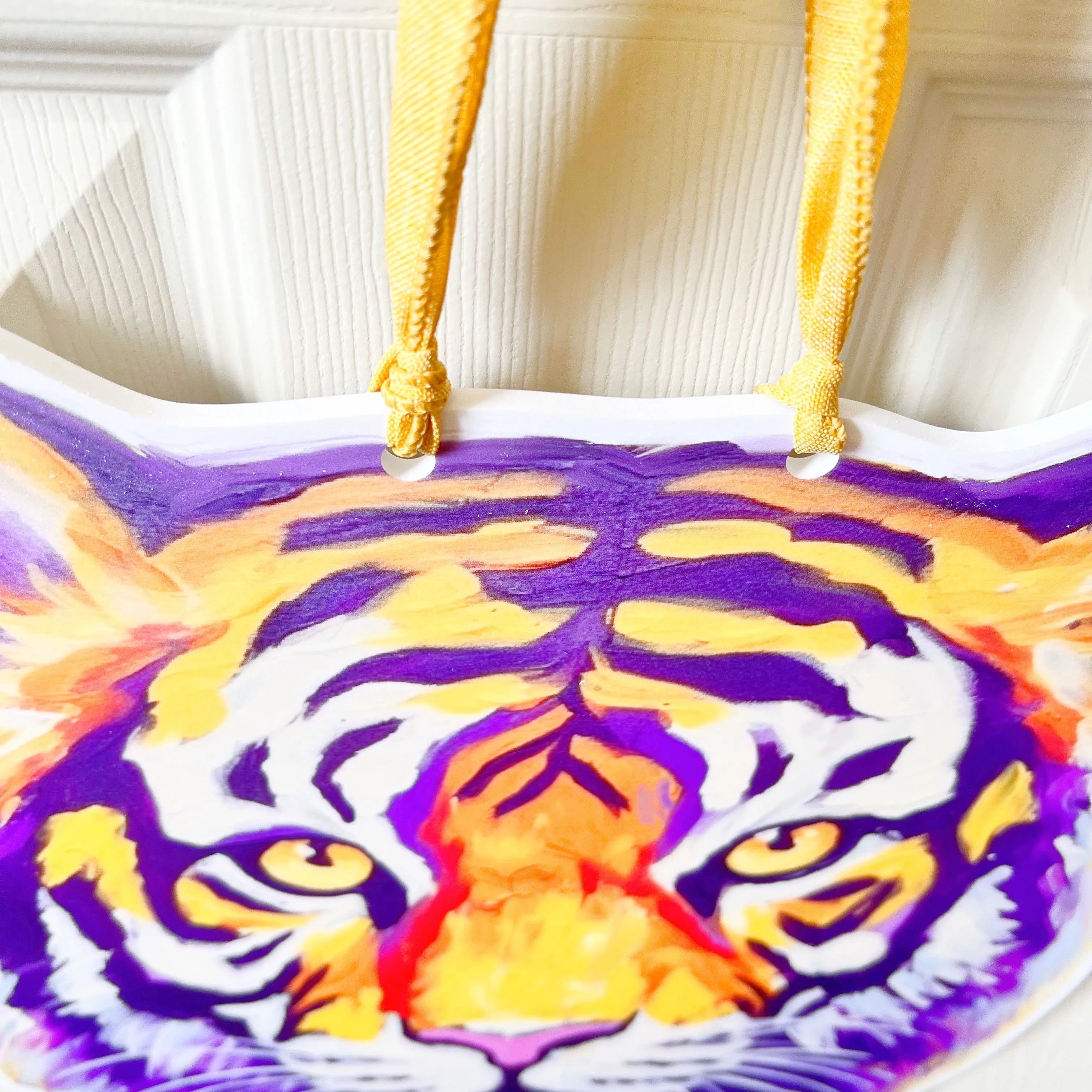 Purple & Gold Tiger Head Door Hanger