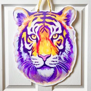 Purple & Gold Tiger Head Door Hanger