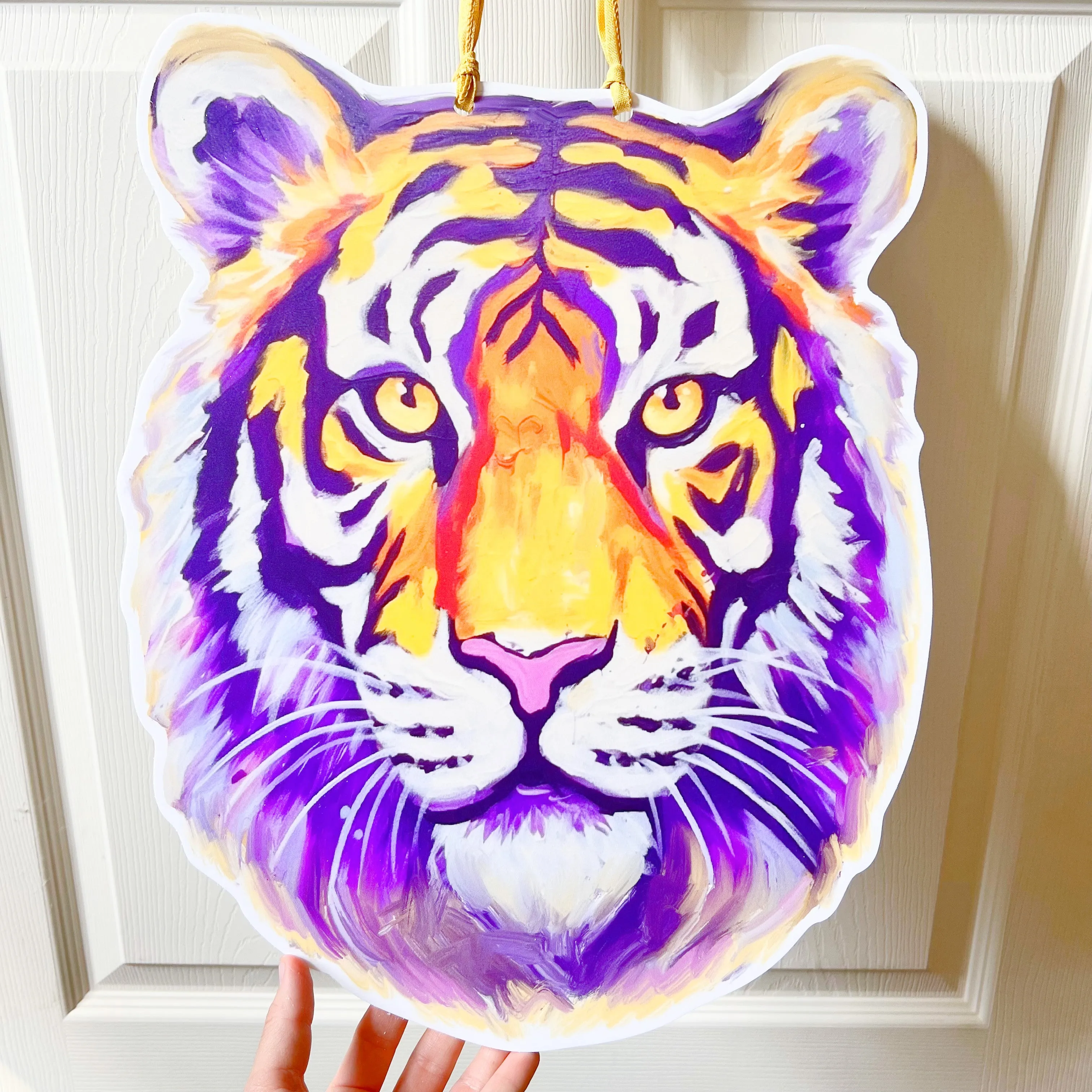 Purple & Gold Tiger Head Door Hanger