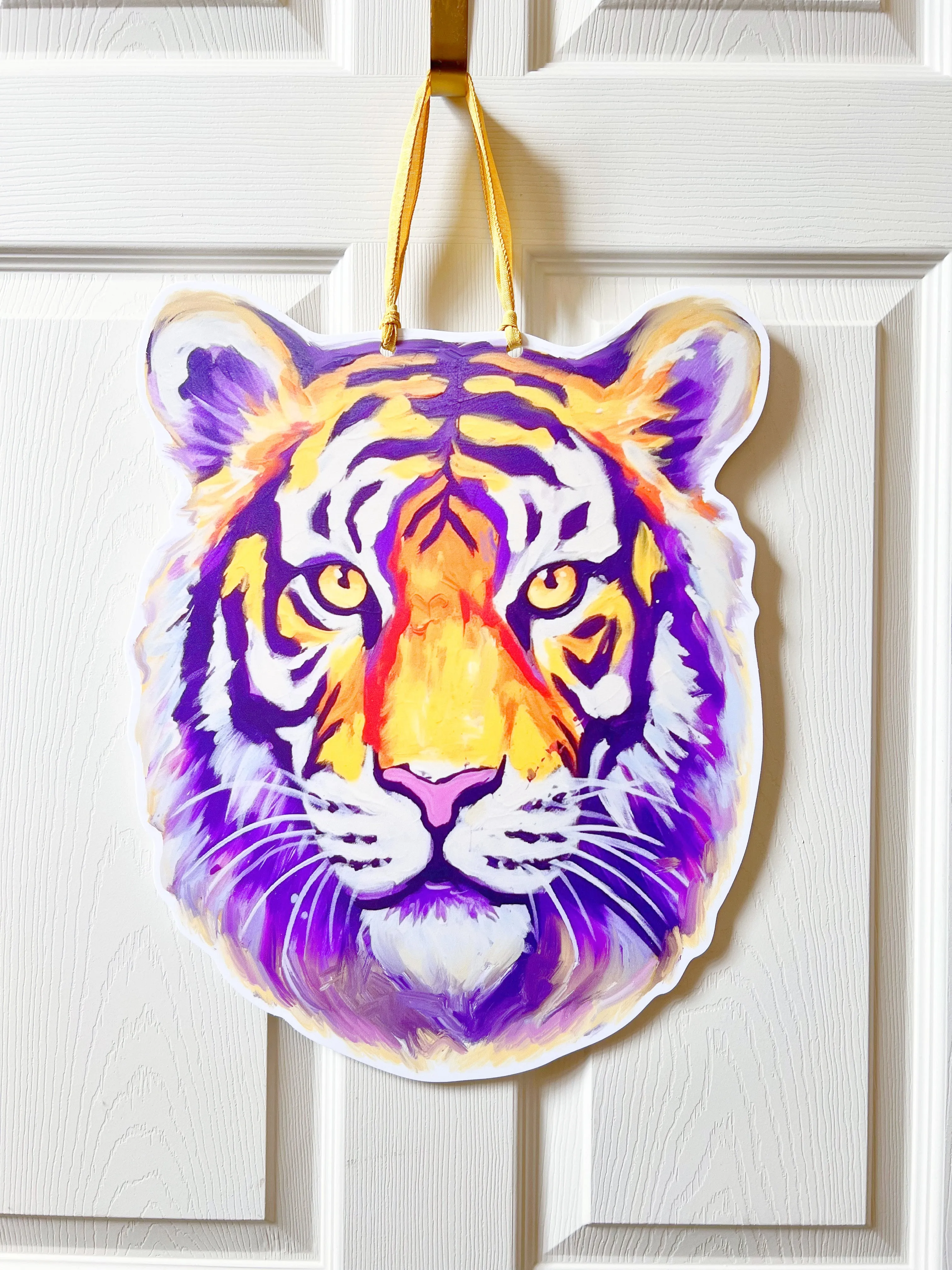 Purple & Gold Tiger Head Door Hanger