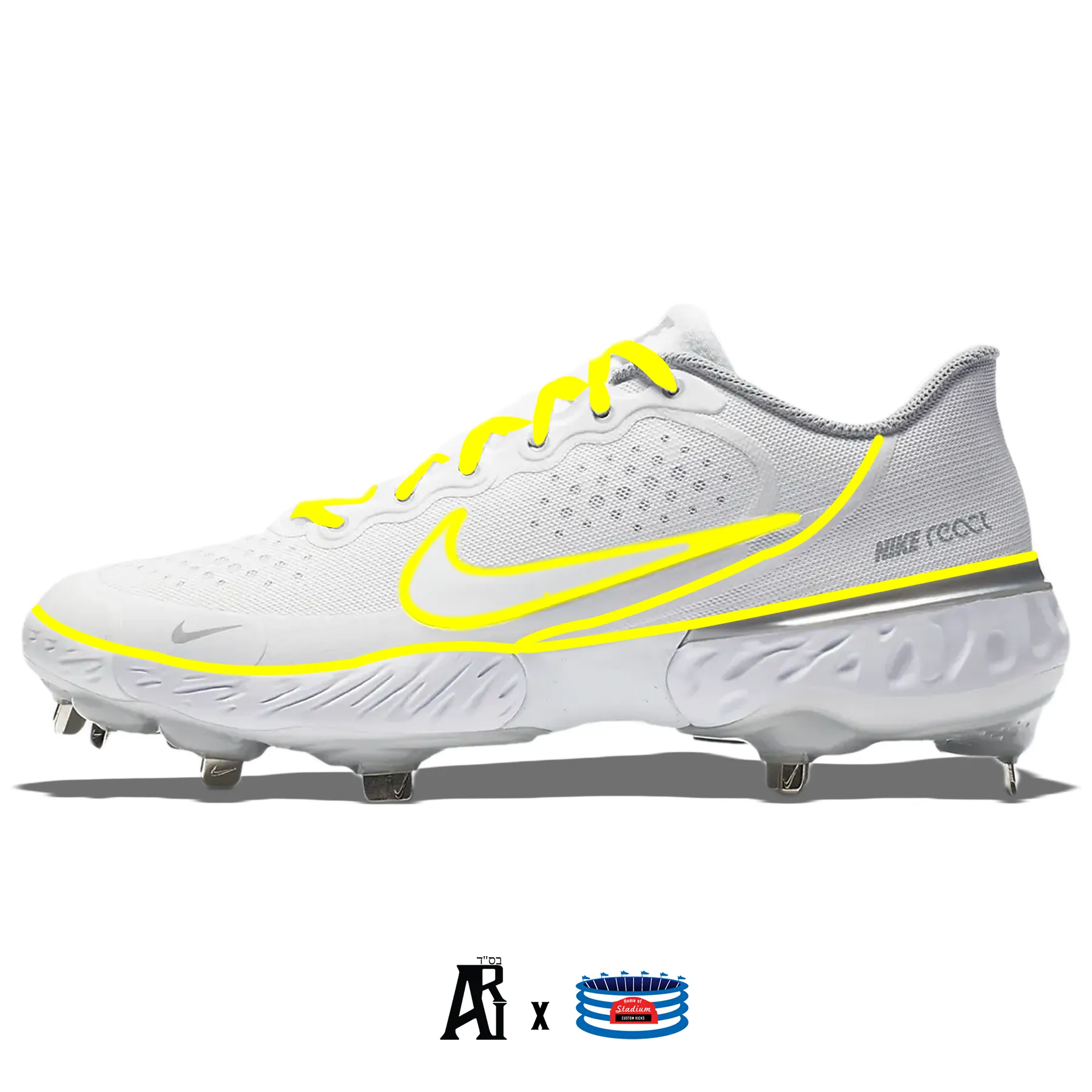 "Neon Lines" Nike Alpha Huarache Elite 3 Low Cleats by Stadium Custom Kicks