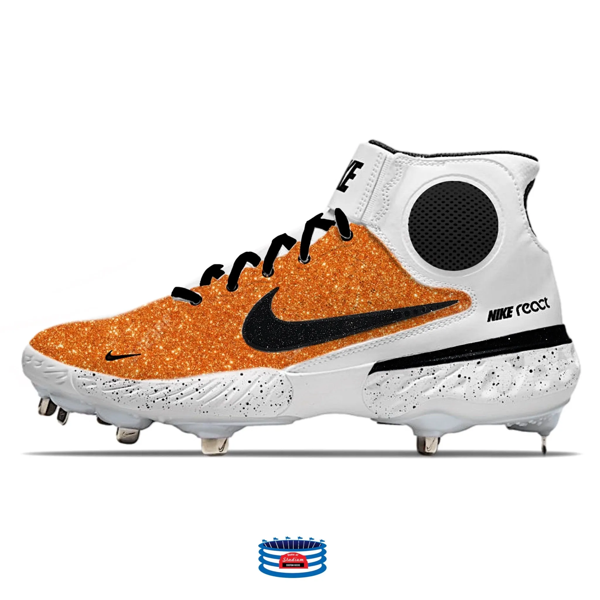 "Orange Glitter" Nike Alpha Huarache Elite 3 Mid Cleats