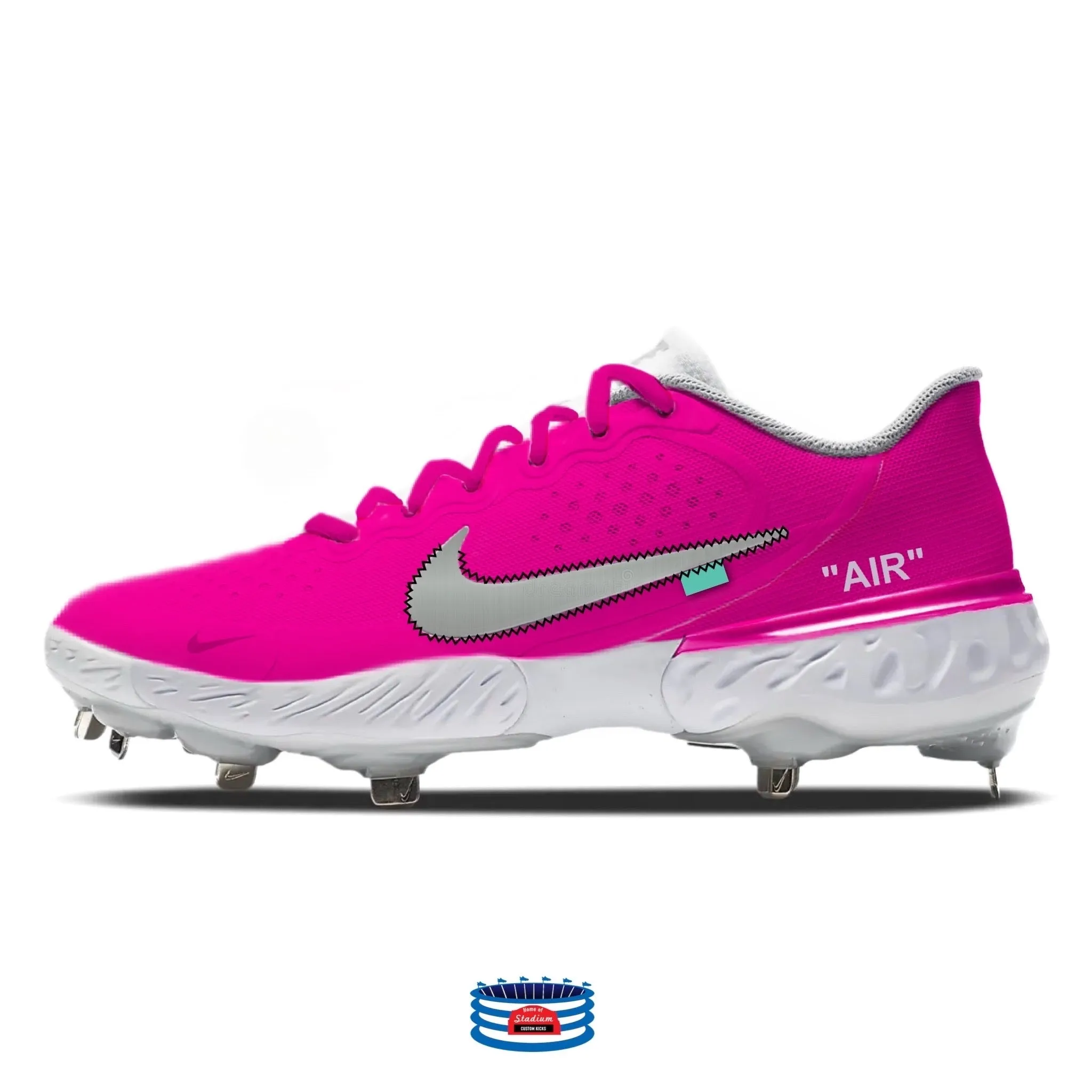 "Pink Force OW" Nike Alpha Huarache Elite 3 Low Cleats by Stadium Custom Kicks