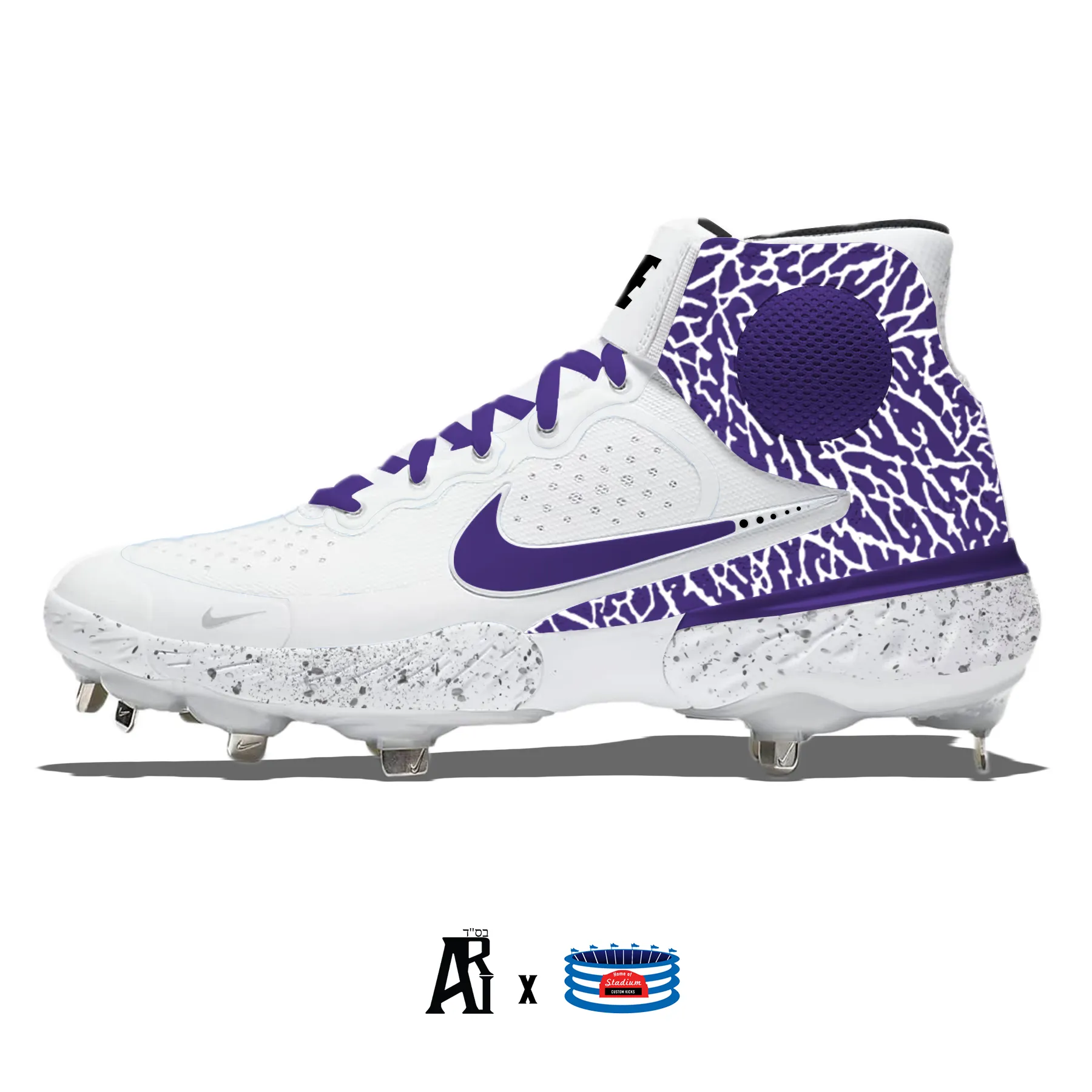 "Purple Elephant" Nike Alpha Huarache Elite 3 Mid Cleats by Stadium Custom Kicks