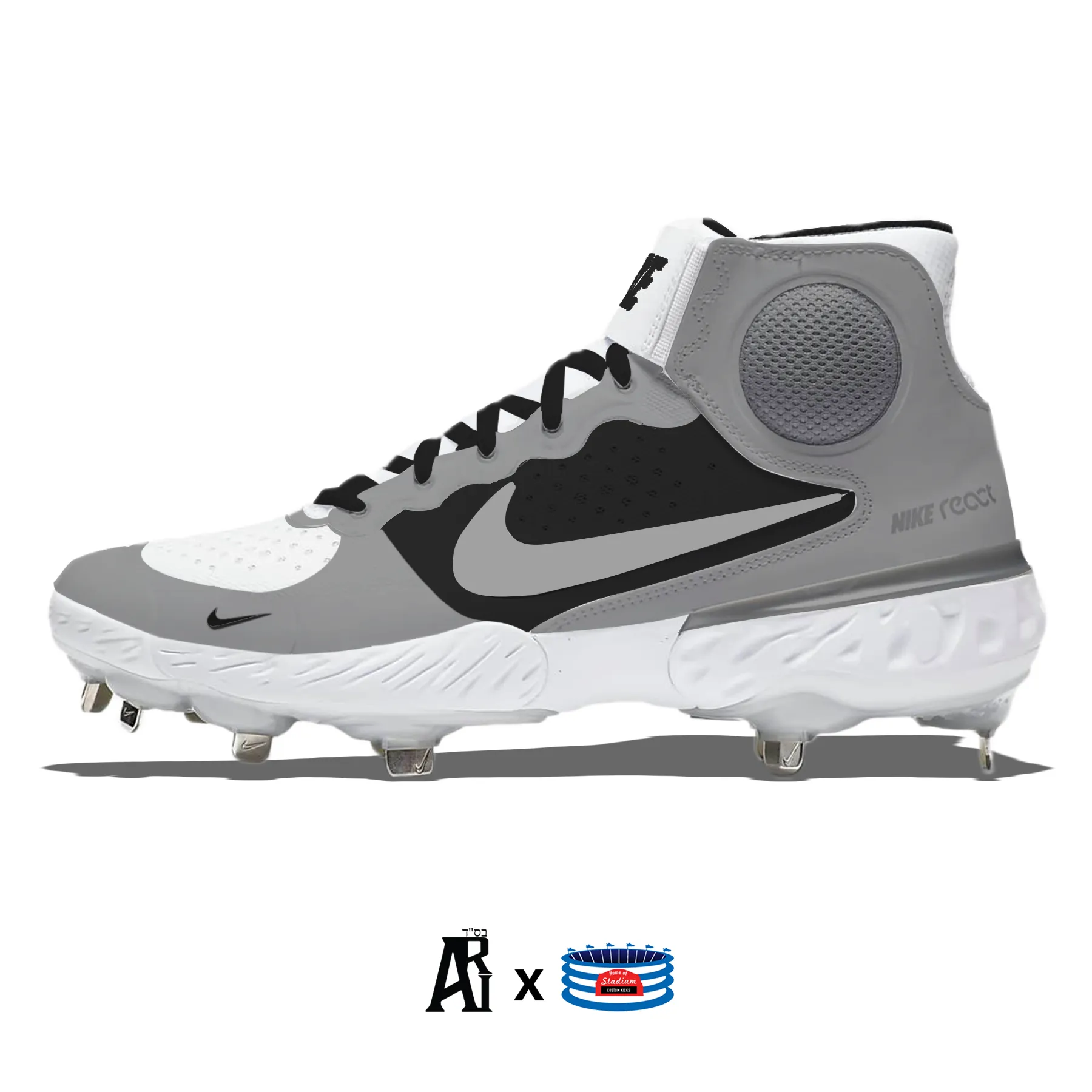 "Shadow" Nike Alpha Huarache Elite 3 Mid Cleats by Stadium Custom Kicks