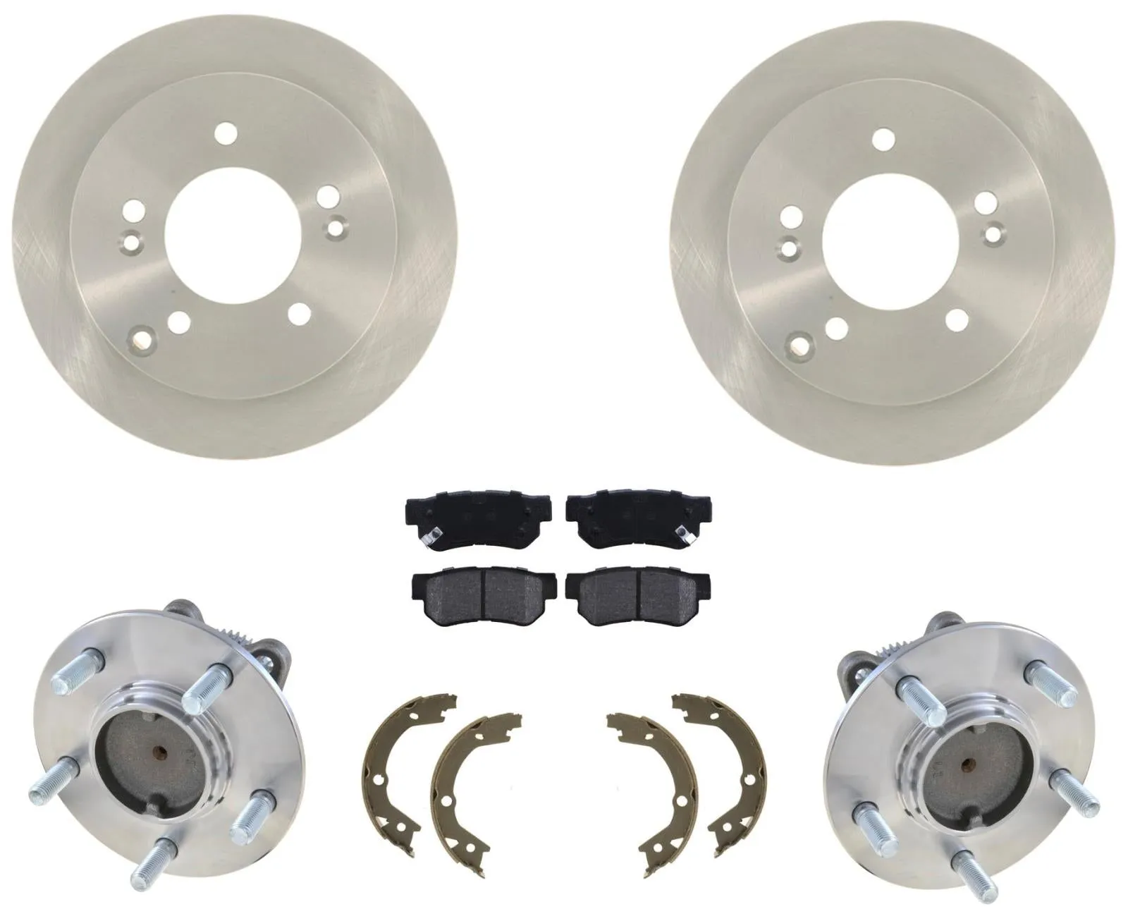 Rear Wheel Bearings Rotors Ceramic Pads & Parking Shoes Fits 06-10 Kia Optima