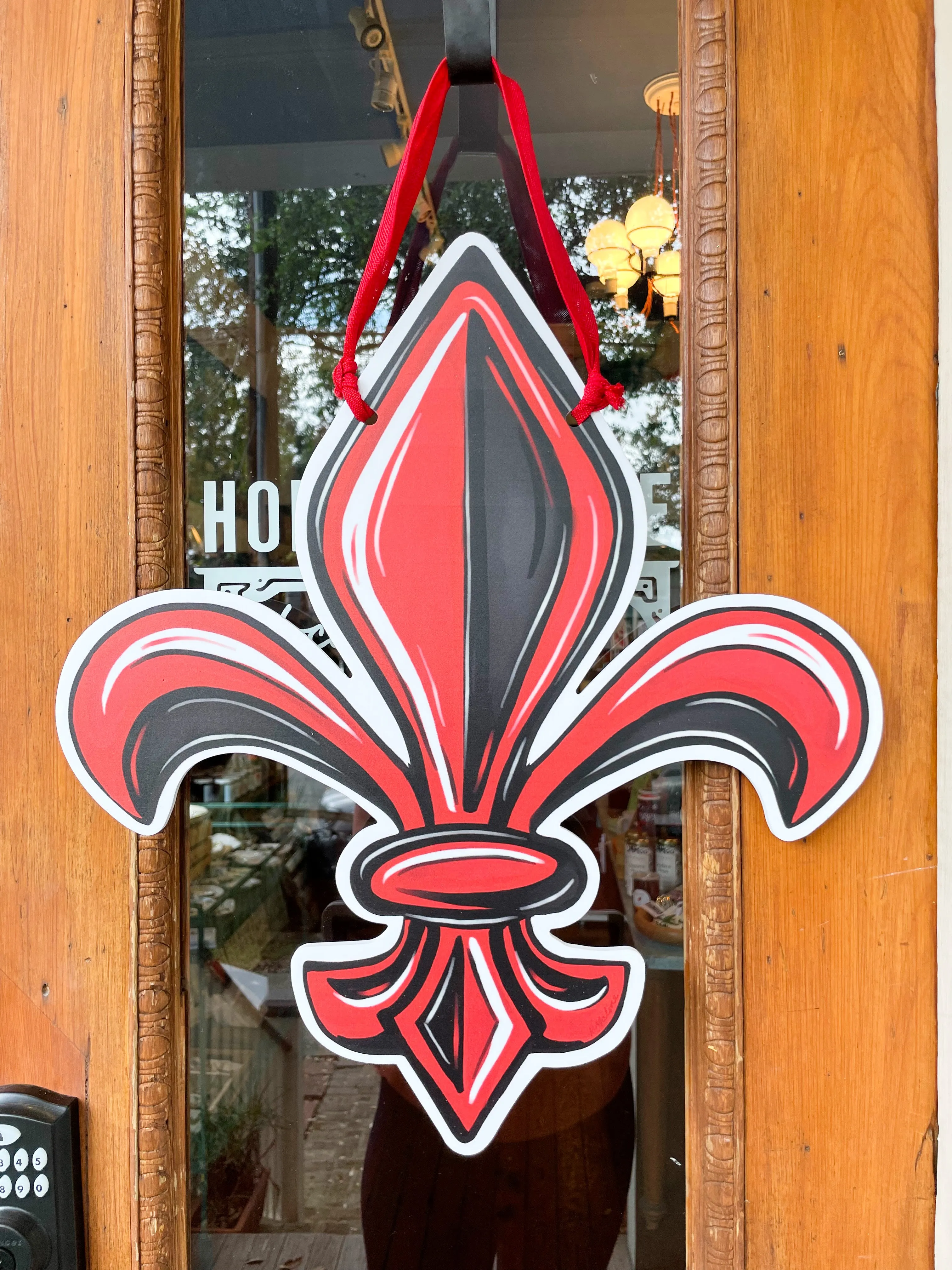 Red & Black Fleur de Lis Door Hanger