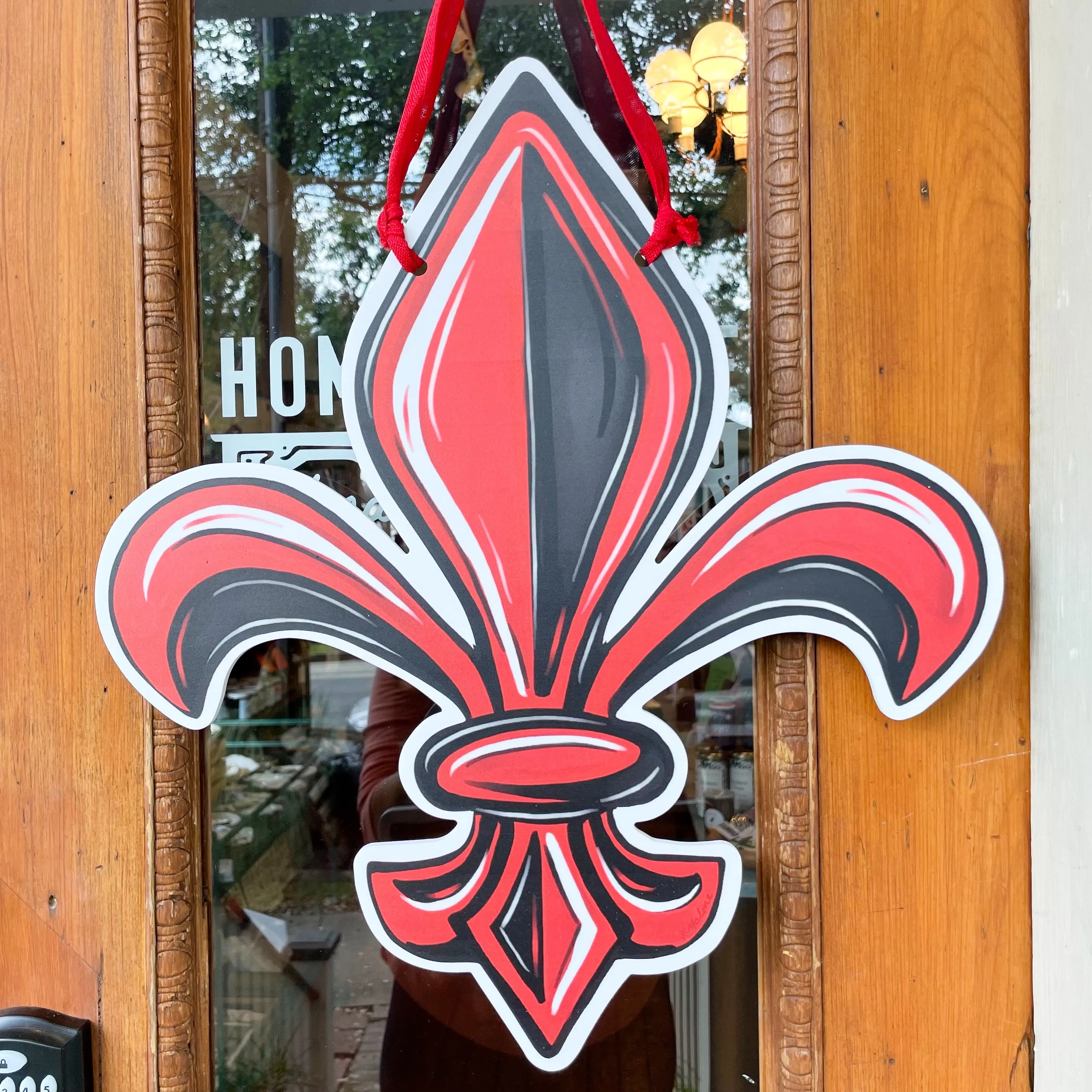 Red & Black Fleur de Lis Door Hanger