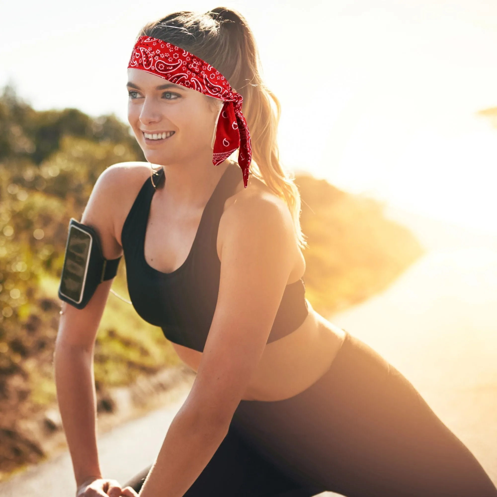 Red Bandana Tie Headbands - 12 Pack