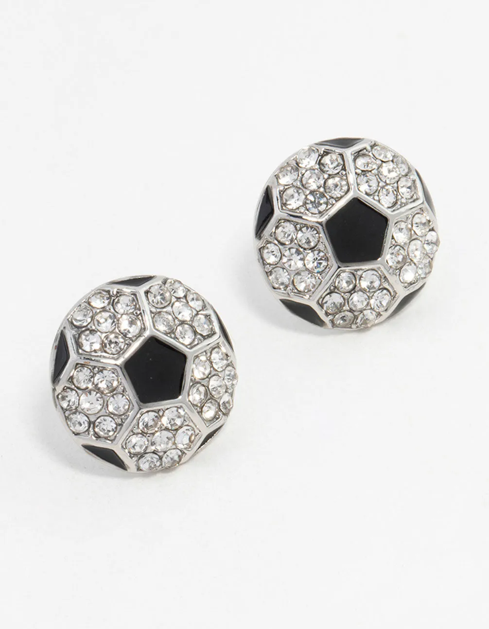 Rhodium Diamante Football Stud Earrings