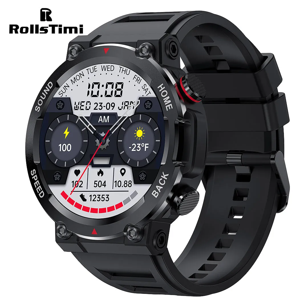 RollsTimi RT96 Men's Sports Smartwatches Military Waterproof Smart Watch for Women Fitness Tracker, Bluetooth Call, Heart Rate Blood Pressure Monitoring