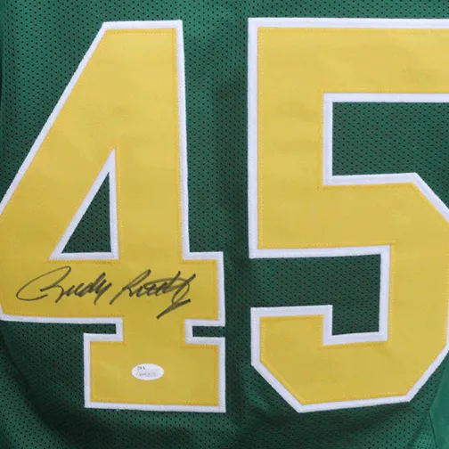 Rudy Ruettiger Autographed College Style Football Jersey Green JSA