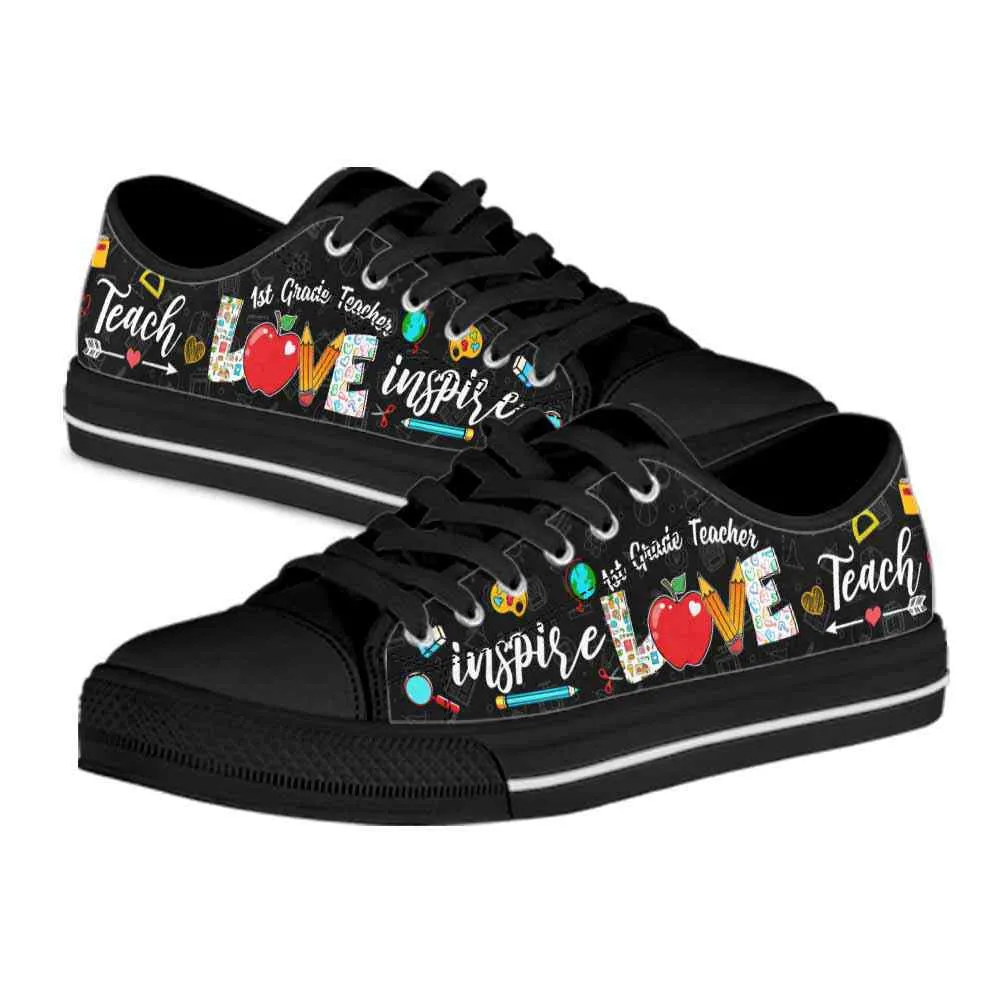 School 1St Grade Teacher Apple Teach Love Inspire Low Top Shoes, Teacher Shoes, Low Top Sneakers