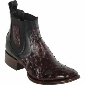 Short Square Toe Black Cherry Ostrich Leather Boots