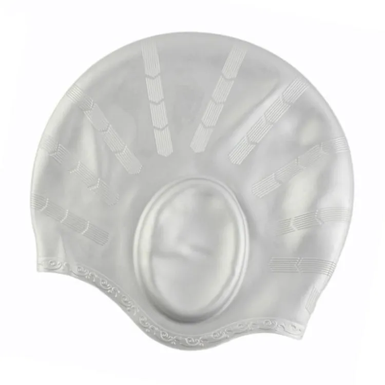 Silicone Ear Protection Waterproof Swimming Cap for Adults with Long Hair(Silver)