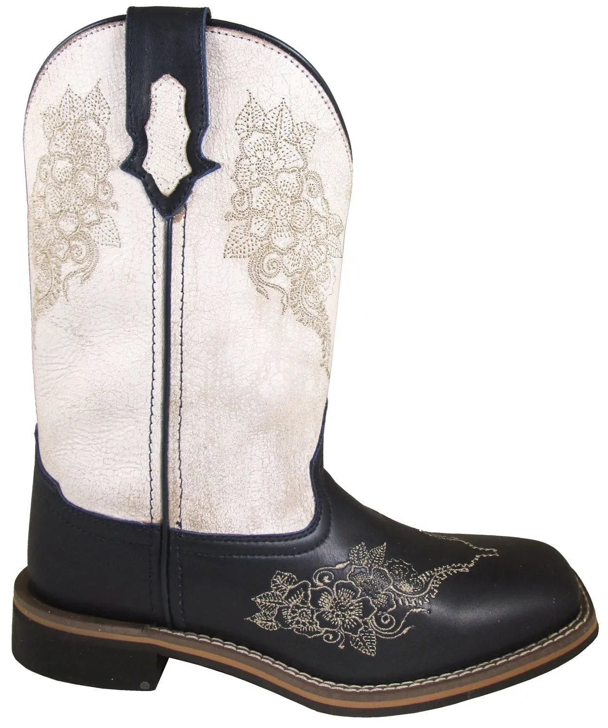 Smoky Mountain Womens Meadow Black/Antique White Leather Cowboy Boots