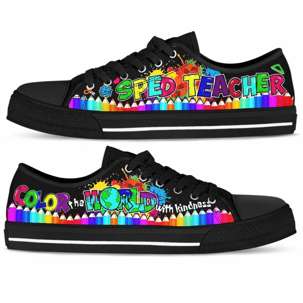 Sped Teacher Color The World With Kindness Low Top Shoes, Teacher Shoes, Low Top Sneakers