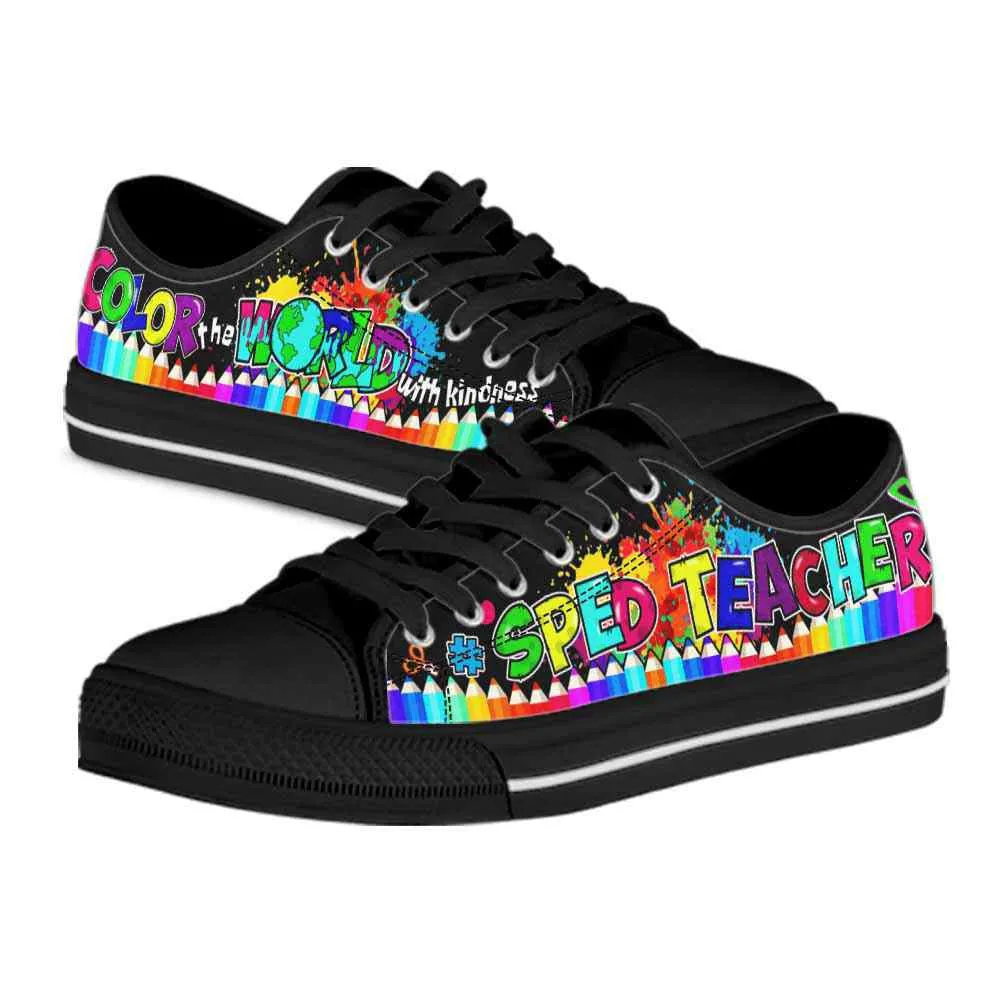 Sped Teacher Color The World With Kindness Low Top Shoes, Teacher Shoes, Low Top Sneakers