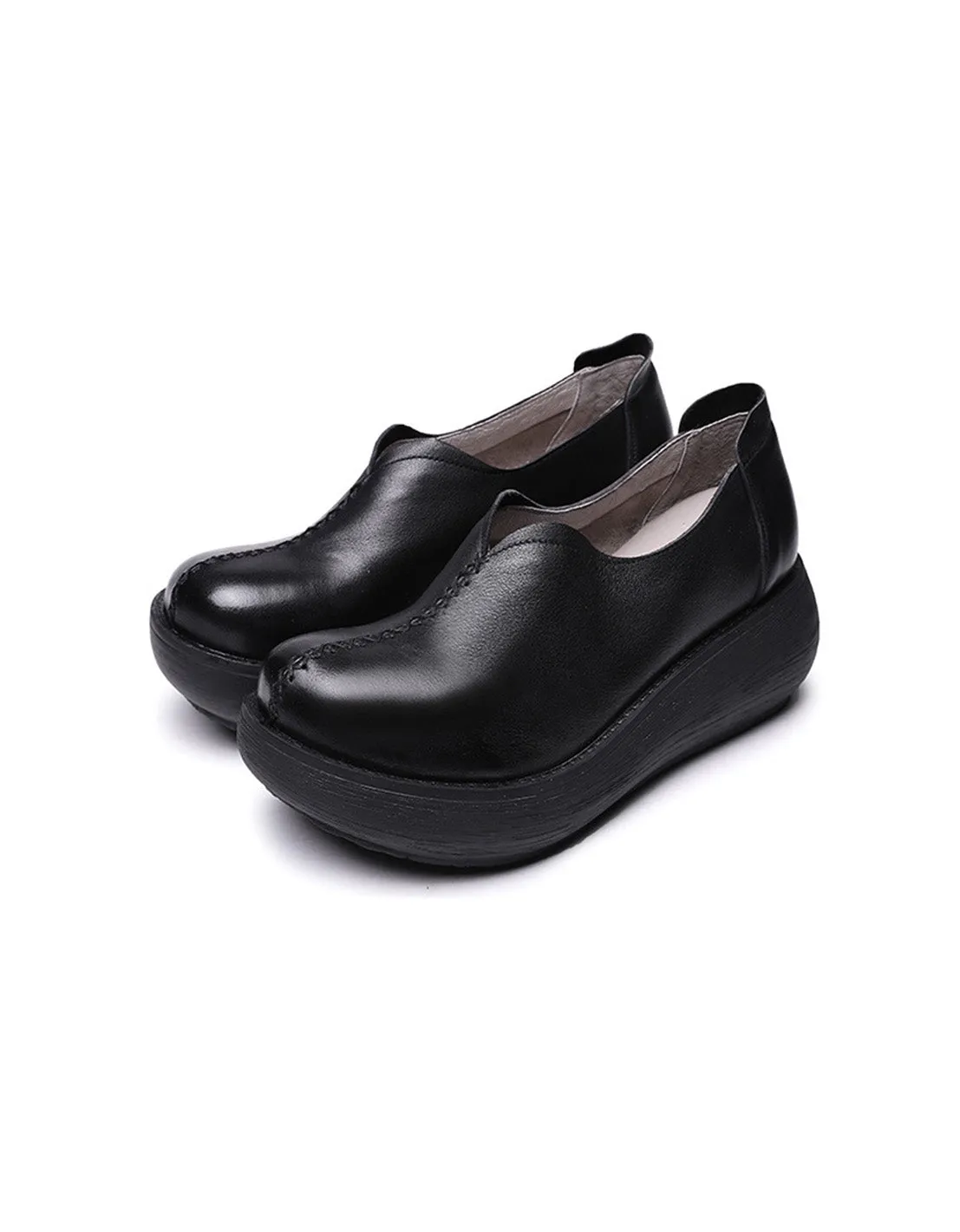 Spring Comfortable Handmade Leather Retro Wedge Shoes