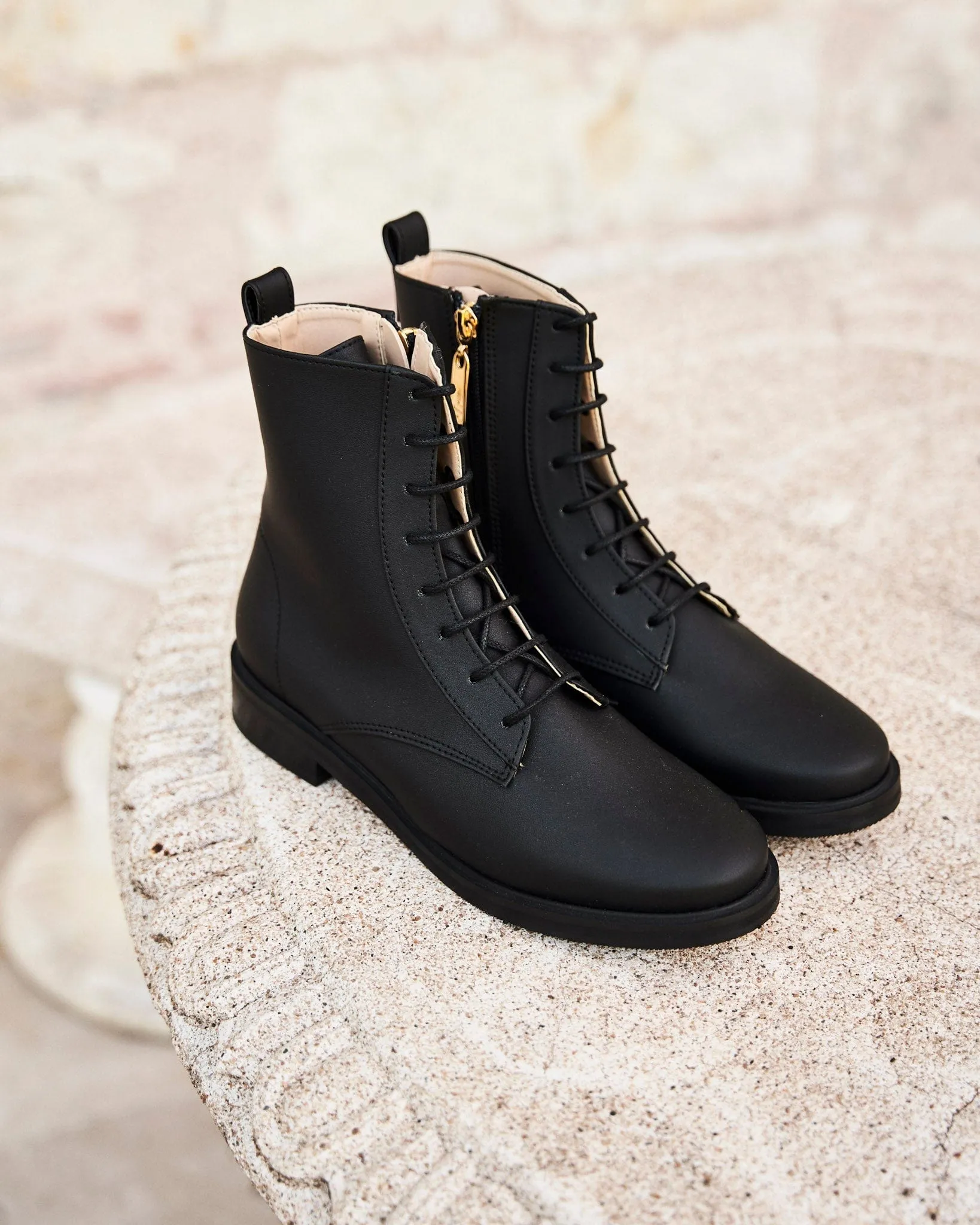 Spy Recycled Vegan Leather Lace-up Boots | Black