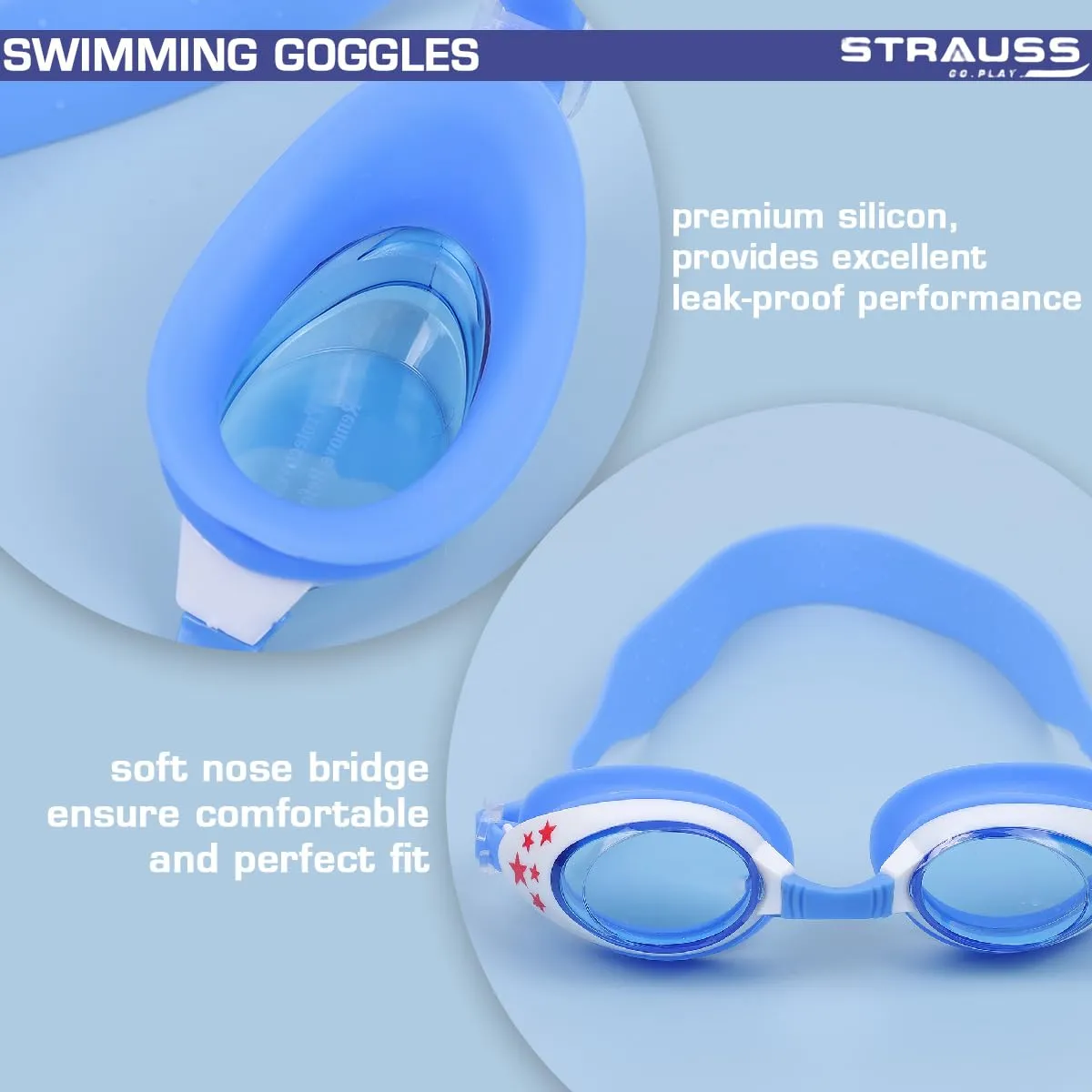 STRAUSS Swimming Goggles | Anti Fog & UV Protection | Swimming Goggles for Kids, Adults | Fully Adjustable Swimming Goggles with A Case Cover,(Green)