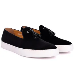 Terry Taylors Tassel Designed Black Suede Leather Men's Sneaker Shoe