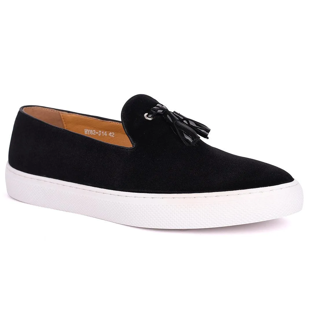 Terry Taylors Tassel Designed Black Suede Leather Men's Sneaker Shoe